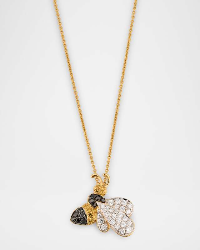 18K Yellow Gold and White Gold Bumble Bee Necklace with Diamonds and Sapphires
